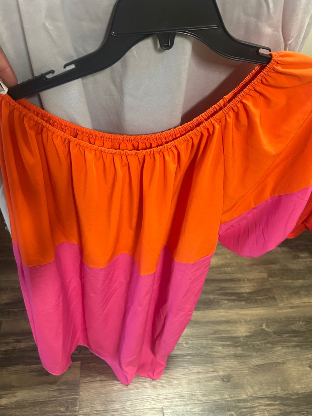 Colorblock Off-Shoulder Top in Orange & Hot Pink